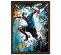 Man Doing Parkour Jump Pose Paint Splat Portrait Artwork Framed Wall Art Print A4 Artery8 Brown One Size