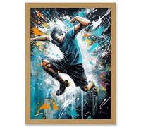 Artery8 Man Doing Parkour Jump Pose Paint Splat Portrait Artwork Framed Wall Art Print A4