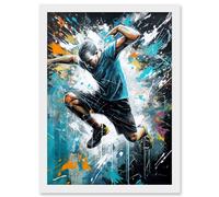 Man Doing Parkour Jump Pose Paint Splat Portrait Artwork Framed Wall Art Print A4 Artery8 White One Size