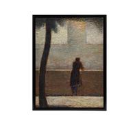 Artery8 Man Leaning on a Parapet Seurat Vintage Black Framed Canvas Wall Art in Grey | Size: W12" x H16" Artery8 Grey W12" x H16"