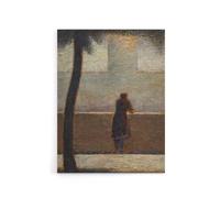 Artery8 Man Leaning on a Parapet Seurat Vintage Canvas Wall Art in Grey | Size: W24" x H32" Artery8 Grey W24" x H32"