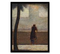 Artery8 Man Leaning on a Parapet Seurat Vintage Framed Wall Art Print in Grey | Size: A4 Artery8 Grey A4