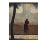 Artery8 Man Leaning on a Parapet Seurat Vintage Wall Art Print Poster in Grey | Size: W12" x H16" Artery8 Grey W12" x H16"