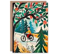 Artery8 Man on Bike Mountains Simple Painting Colourful Greeting Birthday Card Him Her All Blank
