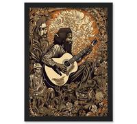 Artery8 Man Playing Songs of his Ancestors on the Guitar Artwork Framed Wall Art Print A4 in Black Artery8 Black