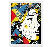Artery8 Man Portrait Halftone Patterns Comic Book Style Red Yellow Blue Circles Artwork Framed A3 Wall Art Print