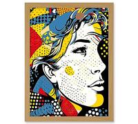 Artery8 Man Portrait Halftone Patterns Comic Book Style Red Yellow Blue Circles Artwork Framed A3 Wall Art Print