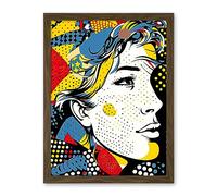 Artery8 Man Portrait Halftone Patterns Comic Book Style Red Yellow Blue Circles Artwork Framed Wall Art Print 18X24 Inch