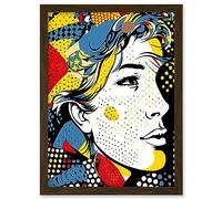 Artery8 Man Portrait Halftone Patterns Comic Book Style Red Yellow Blue Circles Artwork Framed Wall Art Print A4