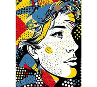 Artery8 Man Portrait Halftone Patterns Comic Book Style Red Yellow Blue Circles Extra Large XL Wall Art Poster Print