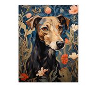 Artery8 Manchester Terrier On Elegant Blue Floral Backdrop William Morris Style Pattern Artwork Flowers Unframed Wall Art Print Poster Home Decor Artery8 Multicolor W12" x H16"