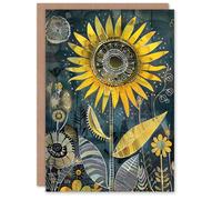 Artery8 Greeting Card Mandala Pattern Orange Blue Sunflower Design Blank For All Him Or Her Art Birthday Card