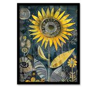 Artery8 Mandala Pattern Orange Blue Sunflower Design Framed Art Print in Yellow | Size: W12" x H16" Artery8 Yellow W12" x H16"