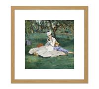 Artery8 Manet Monet Family In Their Garden Argenteuil Painting 8X8 Inch Square Wooden Framed Wall Art Print Picture with Mount in Light Oak Artery8 Light Oak