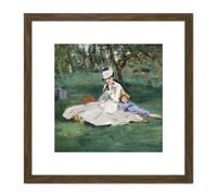 Artery8 Manet Monet Family In Their Garden Argenteuil Painting 8X8 Inch Square Wooden Framed Wall Art Print Picture with Mount in Brown Artery8 Brown