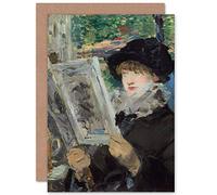 Artery8 Manet Woman Reading Book Impressionist Painting Fine Art Greeting Card Plus Envelope Blank Inside