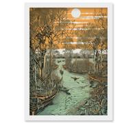 Artery8 Mangrove Forest Swamp Landscape Linocut Style Artwork Framed Wall Art Print A4