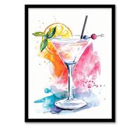 Artery8 Manhattan Cocktail Bright Modern Watercolour Kitchen Artwork Framed Wall Art Print A4