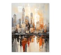 Artery8 Manhattan Skyline Oil Painting By M Hinge Geometric Heavy Palette Knife NYC Skyscraper Artwork Large Wall Art Poster Print Thick Paper 18X24 Inch