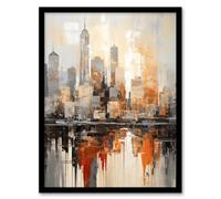 Artery8 Manhattan Skyline Oil Painting By M Hinge Geometric Heavy Palette Knife NYC Skyscraper Artwork Art Print Framed Poster Wall Decor Artery8 Black W12" x H16"