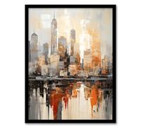 Artery8 Manhattan Skyline Oil Painting By M Hinge Geometric Heavy Palette Knife NYC Skyscraper Artwork Artwork Framed Wall Art Print A4