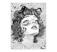 Artery8 Manic Pixie Girl Trippy Black White Line Portrait Living Room Extra Large XL Wall Art Poster Print