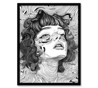 Artery8 Manic Pixie Trippy Black White Line Portrait Framed Art Print in Grey | Size: W12" x H16" Artery8 Grey W12" x H16"