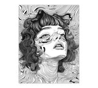 Artery8 Manic Pixie Trippy Black White Line Portrait Wall Art Print in Grey | Size: W12" x H16" Artery8 Grey W12" x H16"