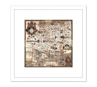 Artery8 Map 1575 Saxton Hampshire Southampton Wight Replica 8X8 Inch Square Wooden Framed Wall Art Print Picture with Mount in White Artery8 White