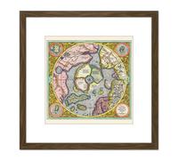Artery8 Map 1606 Mercator Hondius Polar Arctic 8X8 Inch Square Wooden Framed Wall Art Print Picture with Mount in Brown Artery8 Brown