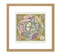 Artery8 Map 1606 Mercator Hondius Polar Arctic 8X8 Inch Square Wooden Framed Wall Art Print Picture with Mount in Light Oak Artery8 Light Oak