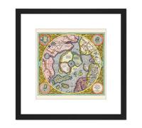 Artery8 Map 1606 Mercator Hondius Polar Arctic 8X8 Inch Square Wooden Framed Wall Art Print Picture with Mount in Black Artery8 Black