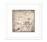 Artery8 Map 1776 Norway Authority Fredrikstad Norway Replica 8X8 Inch Square Wooden Framed Wall Art Print Picture with Mount in White Artery8 White