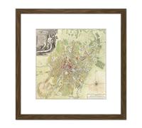 Artery8 Map Antique 1739 Michurin Moscow City Plan Old Reproduction 8X8 Inch Square Wooden Framed Wall Art Print Picture with Mount in Brown Artery8 Brown