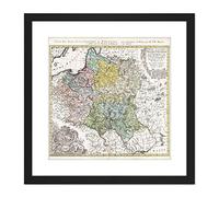 Artery8 Map Antique 1750 Homann Poland Old Historic Replica 9X9 Inch Square Wooden Framed Wall Art Print Picture with Mount