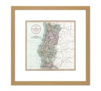 Artery8 Map Antique 1801 Cary Portugal Old Historic Replica 8X8 Inch Square Wooden Framed Wall Art Print Picture with Mount in Light Oak Artery8 Light Oak