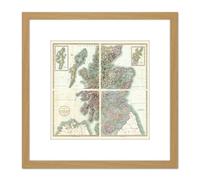 Artery8 Map Antique 1801 Cary Scotland Old Historic Replica 8X8 Inch Square Wooden Framed Wall Art Print Picture with Mount in Light Oak Artery8 Light Oak