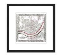 Artery8 Map Antique 1864 Mitchell Cincinnati City Plan Reproduction 8X8 Inch Square Wooden Framed Wall Art Print Picture with Mount in Black Artery8 Black