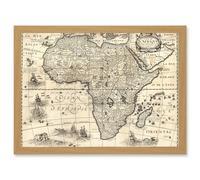 Map Antique Continental Africa Bertius Vintage Cartography A4 Artwork Framed Wall Art Print Artery8 Light Oak One Size