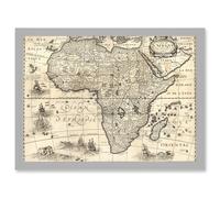 Artery8 Map Antique Continental Africa Bertius Vintage Cartography A4 Artwork Framed Wall Art Print in Light Grey Artery8 Light Grey