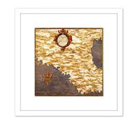 Artery8 Map Antique Danti Gold Atlas Mexico Historic Replica 8X8 Inch Square Wooden Framed Wall Art Print Picture with Mount in White Artery8 White