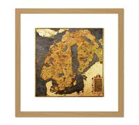Artery8 Map Antique Danti Gold Atlas Scandinavia Old Replica 8X8 Inch Square Wooden Framed Wall Art Print Picture with Mount in Light Oak Artery8 Light Oak