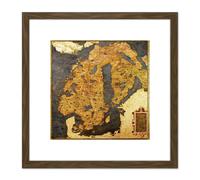 Artery8 Map Antique Danti Gold Atlas Scandinavia Old Replica 8X8 Inch Square Wooden Framed Wall Art Print Picture with Mount in Brown Artery8 Brown
