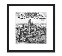Artery8 Map Antique Merian 1618 Frankfurt Am Main Plan Reproduction 8X8 Inch Square Wooden Framed Wall Art Print Picture with Mount in Black Artery8 Black