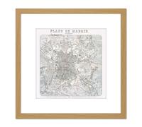 Artery8 Map Antique Morales 1879 Madrid City Plan Old Replica 8X8 Inch Square Wooden Framed Wall Art Print Picture with Mount in Light Oak Artery8 Light Oak