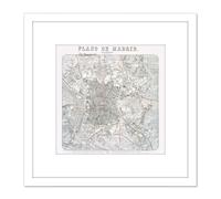 Artery8 Map Antique Morales 1879 Madrid City Plan Old Replica 8X8 Inch Square Wooden Framed Wall Art Print Picture with Mount in White Artery8 White