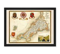 Artery8 Map Antique Moule 1850 Cornwall County England UK Artwork Framed A3 Wall Art Print