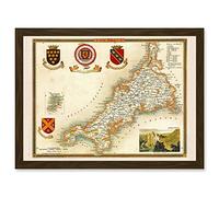 Map Antique Moule 1850 Cornwall County England UK Artwork Framed Wall Art Print A4 Artery8 Brown One Size