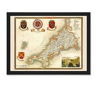 Artery8 Map Antique Moule 1850 Cornwall County England UK Artwork Framed Wall Art Print A4