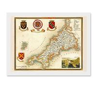 Map Antique Moule 1850 Cornwall County England UK Artwork Framed Wall Art Print A4 Artery8 White One Size